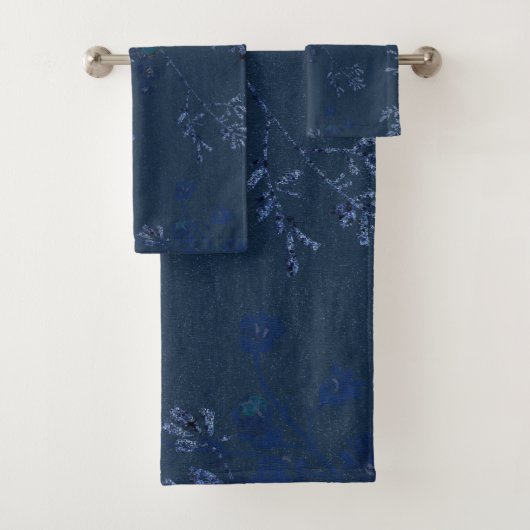 ELEGANT NAVANT BLUE FLORAL BADEZIMMER TOWEL SET (Insitu)