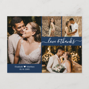Elegant Navy 4 Foto Collage Wedding Vielen Dank Postkarte