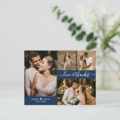 Elegant Navy 4 Foto Collage Wedding Vielen Dank Postkarte (Stehend Vorderseite)