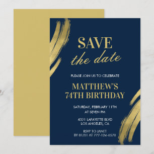 Elegant Navy 74. Geburtstag Save the Date  Einladung