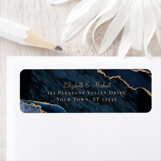 Elegant Navy Agate Wedding Rücksendeadresse (Insitu)