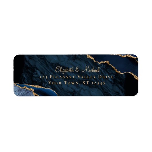 Elegant Navy Agate Wedding Rücksendeadresse (Vorne)