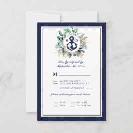 Elegant Navy Anchor Greenery Lines RSVP Karte