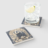Elegant Navy and Cream Badger Floral Steinuntersetzer (Seitenansicht)