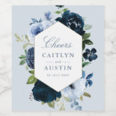 elegant navy and dusty blue floral wedding weinetikett (Einzelnes Label)