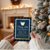 Elegant Navy and Gold Baby Shower Winter Folieneinladung