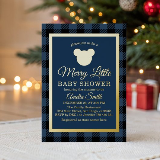 Elegant Navy and Gold Baby Shower Winter Folieneinladung