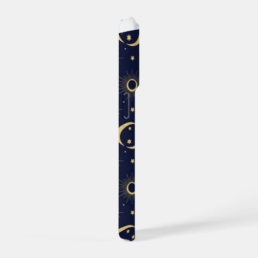 Elegant Navy and Gold Celestial Moon & Sun Pattern iPhone Hülle (Rechte Seite)