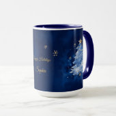 Elegant Navy and Gold Christmas Tree Personalized  Tasse (VorderseiteRechts)