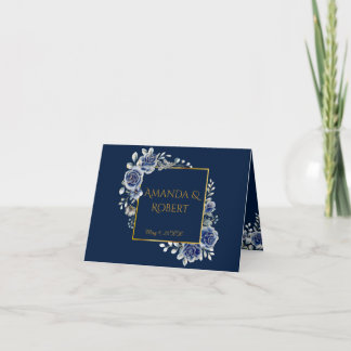 Elegant Navy and Gold Floral Wedding Folded  Dankeskarte