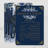 Elegant Navy and Gold Floral Wedding Program Card Programm (Vorne/Hinten)