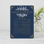 Elegant Navy and Gold Floral Wedding Program Card Programm (Stehend Vorderseite)