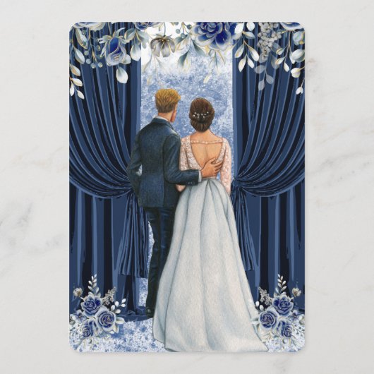 Elegant Navy and Gold Floral Wedding Program Card Programm (Rückseite)