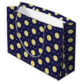 Elegant Navy and Gold Geometric Tile Pattern Große Geschenktüte (Rückseite Schrägansicht)