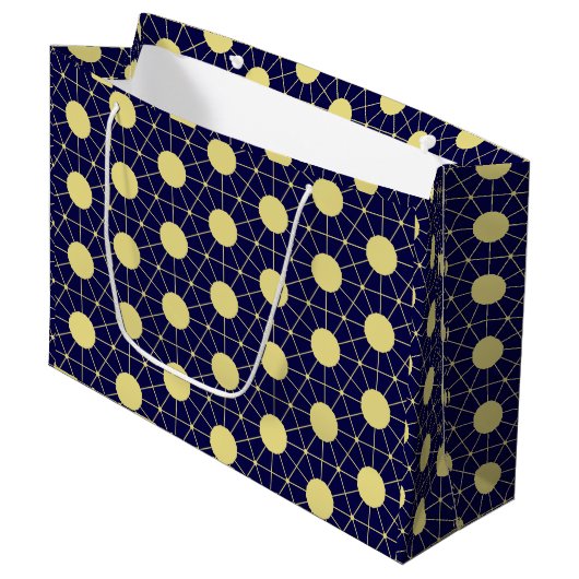 Elegant Navy and Gold Geometric Tile Pattern Große Geschenktüte (Vorderseite Schrägansicht)