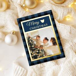 Elegant Navy and Gold Merry Christmas Folien Feiertagskarte