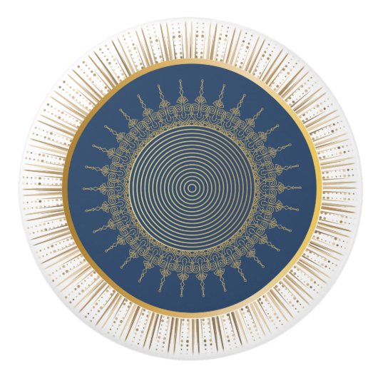 Elegant Navy and Gold Sunburst Keramikknauf (Vorderseite)