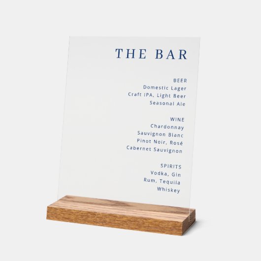 Elegant Navy Beverage Guide Acrylschild (Winkel)