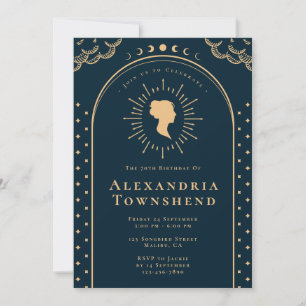 Elegant Navy Blau Gold Vintage 70. Geburtstag Einladung