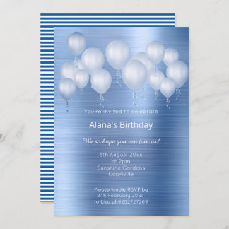 ELEGANT NAVY BLAUE BRUSHED METAL BALOON BIRTHDAY EINLADUNG