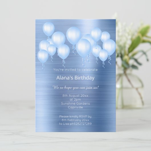 ELEGANT NAVY BLAUE BRUSHED METAL PATTERN GEBURTSTA EINLADUNG (Stehend Vorderseite)