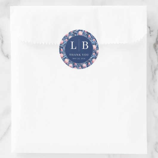 Elegant Navy-Blauer Blumen-Dank Runder Aufkleber (Tasche)