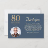 Elegant Navy Blue 80 & Legendary Birthday Foto Dankeskarte (Vorderseite)