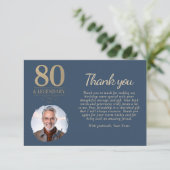 Elegant Navy Blue 80 & Legendary Birthday Foto Dankeskarte (Stehend Vorderseite)