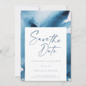 Elegant Navy Blue Abstrakt Watercolor Save The Date (Vorderseite)