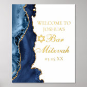 Elegant Navy Blue Agate Bar Mitzvah Party Gold Foliendrucke (Vorderseite)