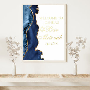 Elegant Navy Blue Agate Bar Mitzvah Party Gold Foliendrucke