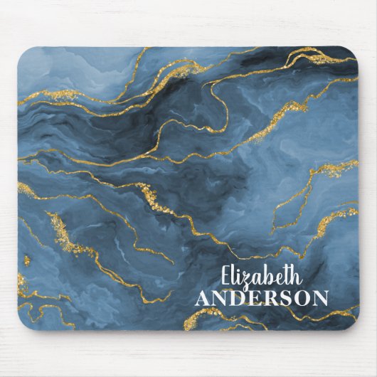 Elegant Navy Blue Agate Geode Marble Monogram Name Mousepad (Vorne)