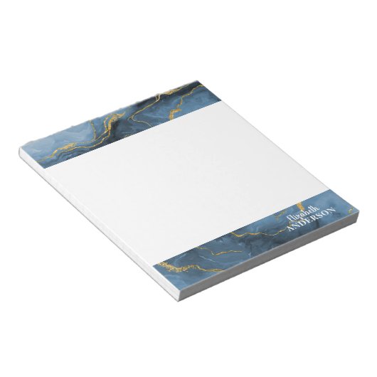Elegant Navy Blue Agate Geode Marble Monogram Notizblock (angewinkelt)