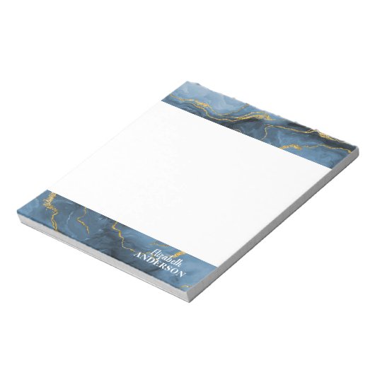 Elegant Navy Blue Agate Geode Marble Monogram Notizblock (Rotiert)