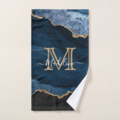 Elegant Navy Blue Agate Geode Modern Monogram Badhandtuch Set (Handtuch)