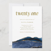 Elegant Navy Blue Agate und Gold | 21. Geburtstag Einladung (Vorderseite)