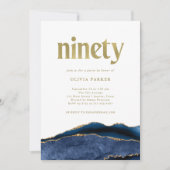 Elegant Navy Blue Agate und Gold | 90. Geburtstag Einladung (Vorderseite)