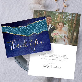 Elegant Navy Blue Agate Wedding Dankeschön Card Dankeskarte