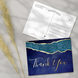 Elegant Navy Blue Agate Wedding Vielen Dank Folie Einladungspostkarte