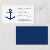Elegant Navy Blue Anchor Simple Nautical Visitenkarte (Vorne/Hinten)