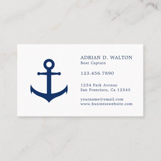 Elegant Navy Blue Anchor Simple Nautical Visitenkarte (Vorderseite)