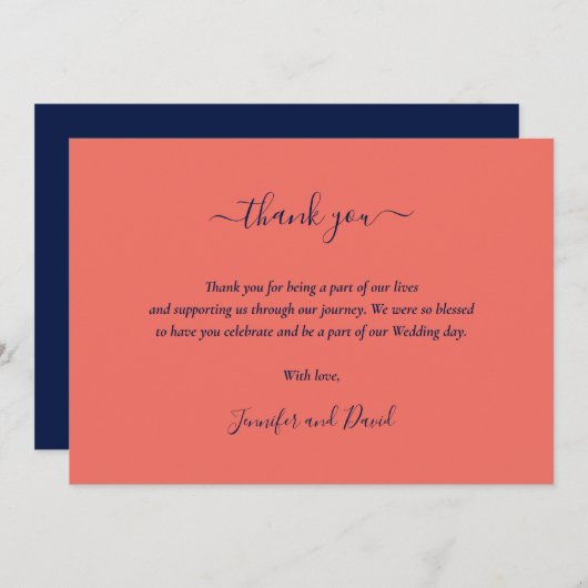 Elegant Navy Blue and Coral Dankeschön Card Dankeskarte (Vorne/Hinten)