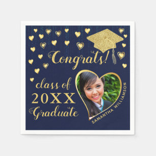 Elegant Navy Blue and Gold 2025 Abschluss Serviette