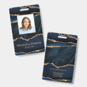 Elegant Navy Blue and Gold Agate Ausweis (Vorder- & Rückseite)