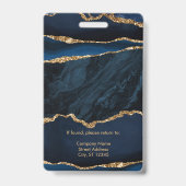 Elegant Navy Blue and Gold Agate Ausweis (Rückseite)