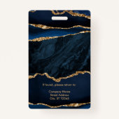 Elegant Navy Blue and Gold Agate Ausweis (Rückseite)