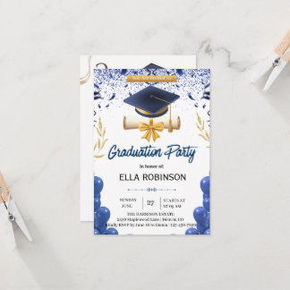 Elegant Navy Blue and Gold Graduation Party  Einladung