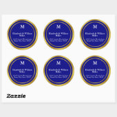 Elegant Navy Blue and Gold Monogram Address Runder Aufkleber (Blatt)
