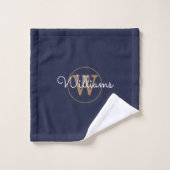 Elegant Navy Blue and Gold Monogram Badhandtuch Set (Waschlappen)