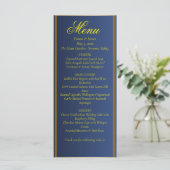 Elegant Navy Blue and Gold Wedding Menu Card Menükarte (Stehend Vorderseite)